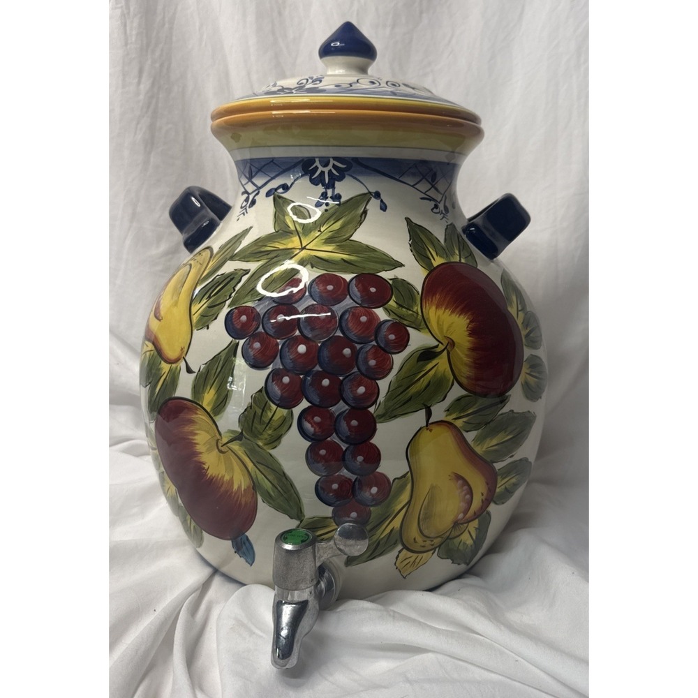 Tabletops Gallery Hand Painted Ceramic Italian Fruit Beverage Sangria Dispenser